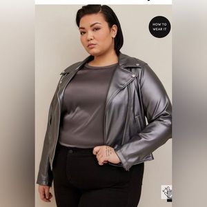 Faux Leather Metallic Moto Jacket